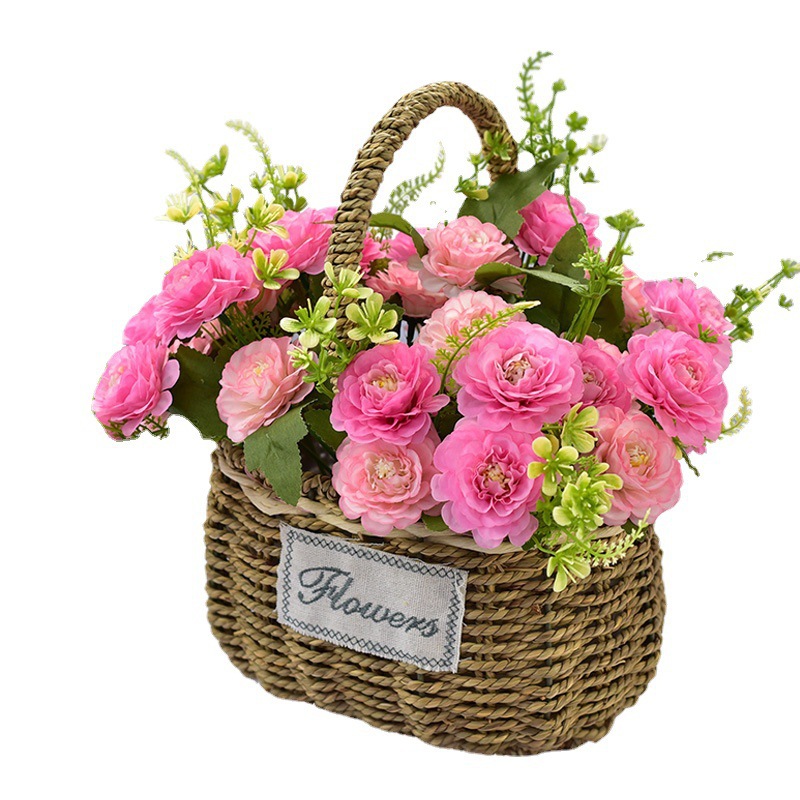 插花花篮手工草编手提编织篮田园风客厅装饰摆件篮假花花套装