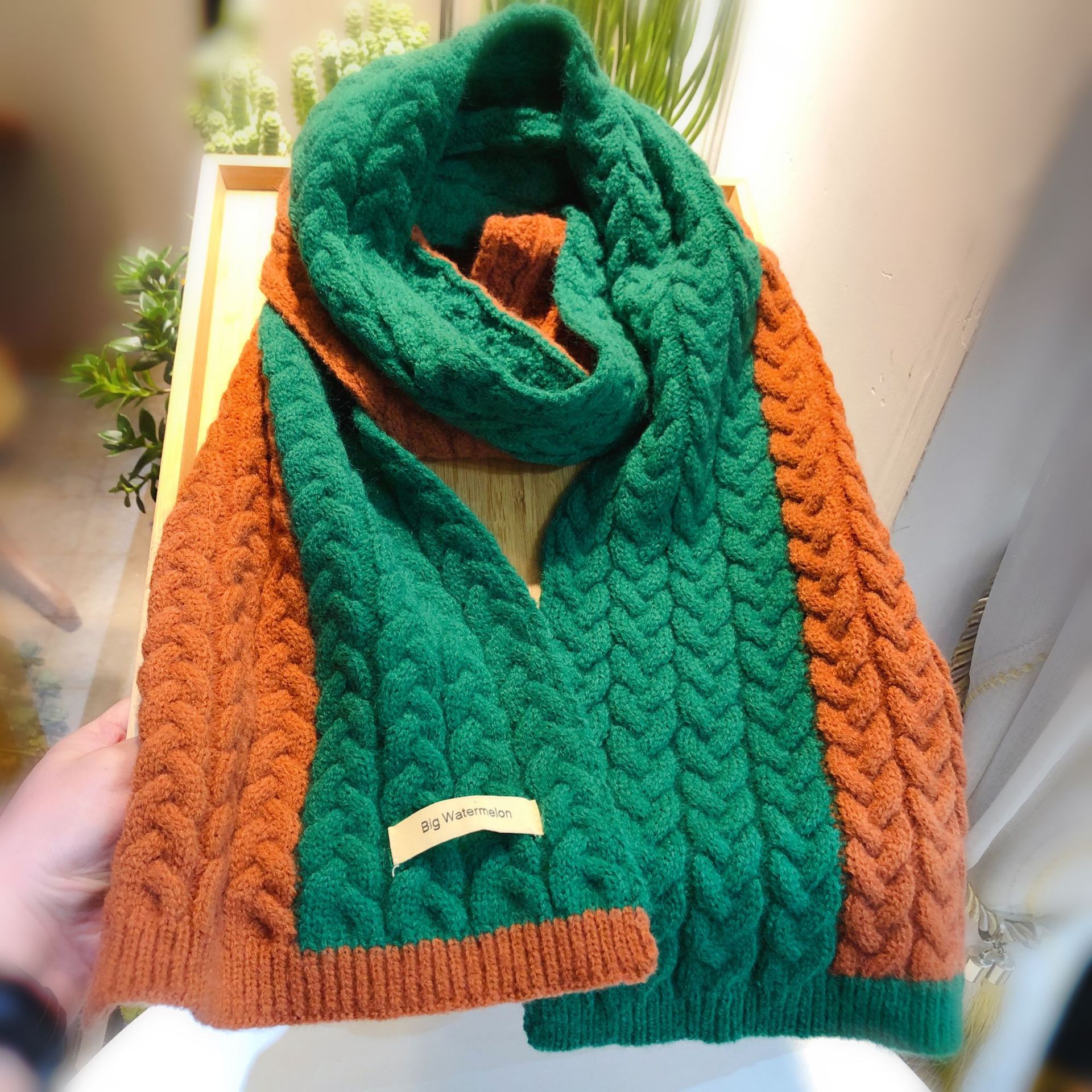 冬季新款围巾女ins拼色八字围脖针织毛线小围巾情侣