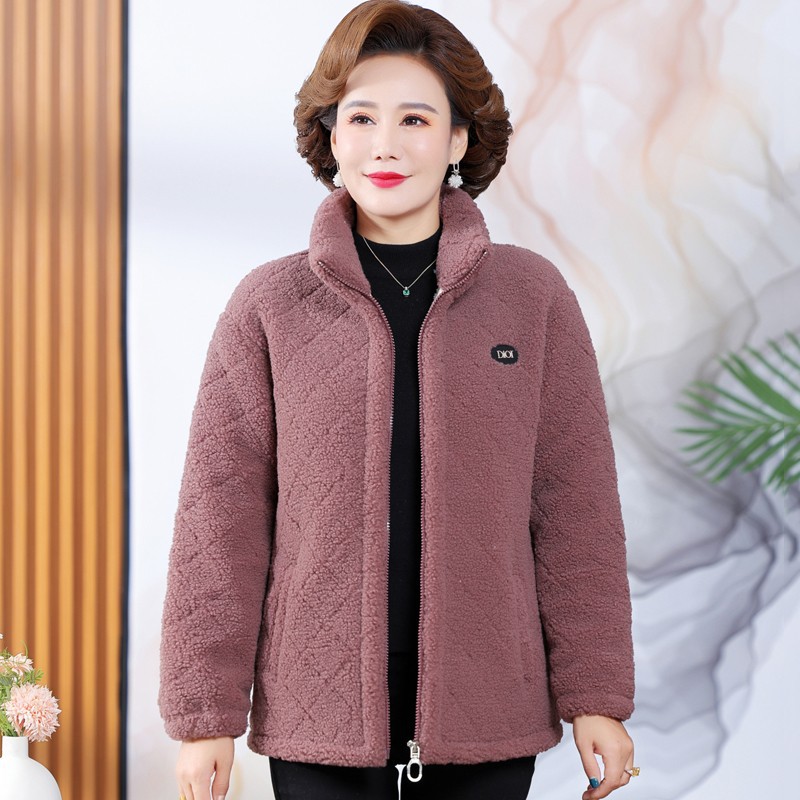 妈妈秋冬羊羔毛外套中年妇女卫衣中老年人冬装加绒棉袄摇粒绒棉衣