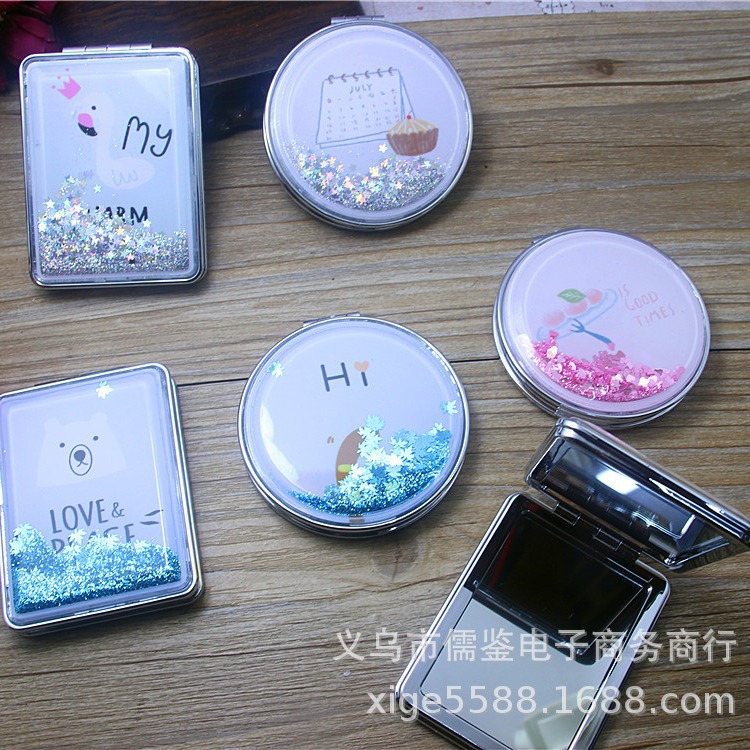 double-sided quicksand small mirror creative magnifying makeup mirror portable mirror mini ultra clear folding portable mirror