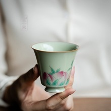 且来秘黄汝窑茶杯品茗杯单杯家用功夫陶瓷泡茶杯个人杯子专用杯盏