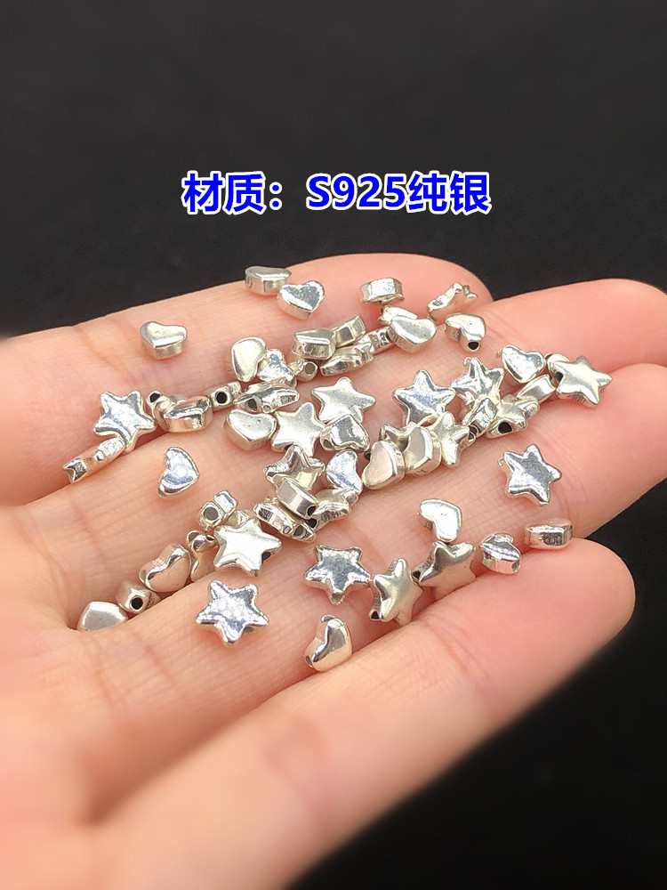 S925 Sterling Silver Finely Crafted Star Heart Small Spacer Beads Crystal Bracelet Woven Hand Rope Necklace Handmade DIY Accessories