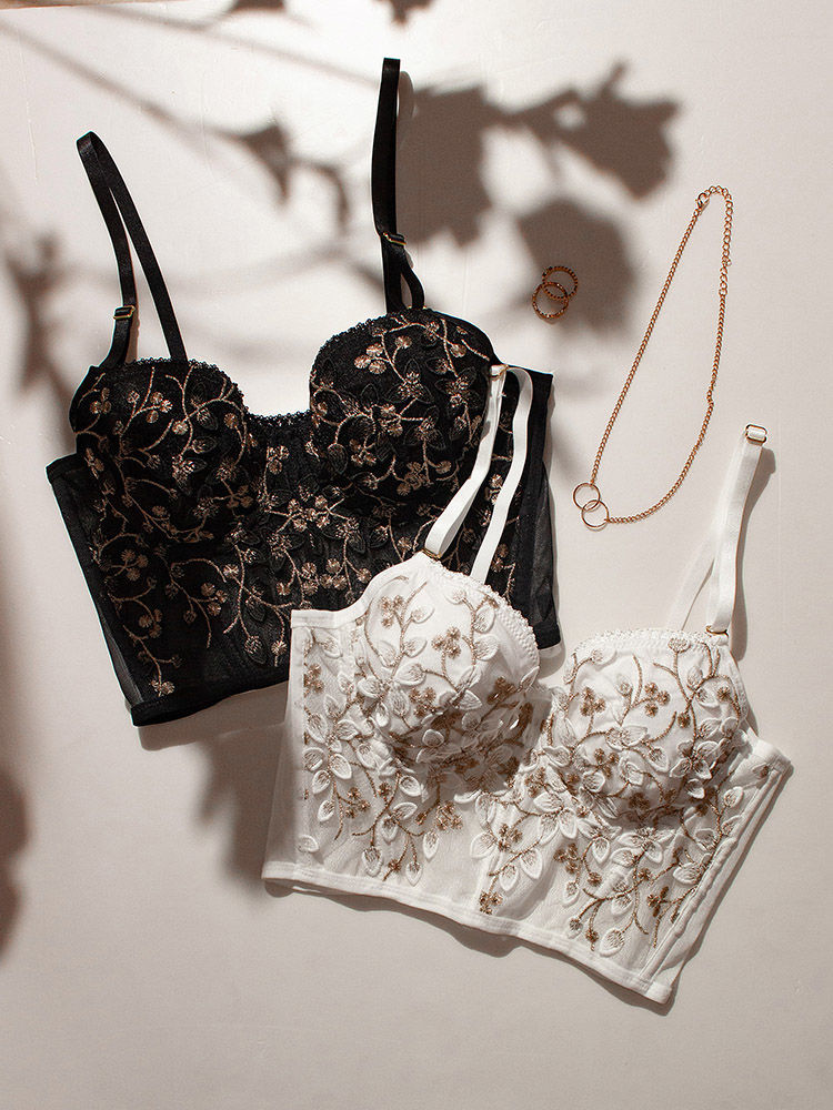 法式文胸套装纯欲刺绣蕾丝内衣女小胸聚拢薄款美背少女胸罩软钢圈