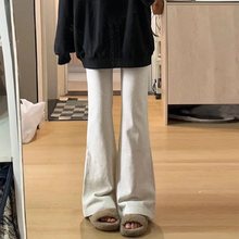 美式微喇叭运动裤女春秋2024新款高腰马蹄裤白灰色小个子休闲卫裤