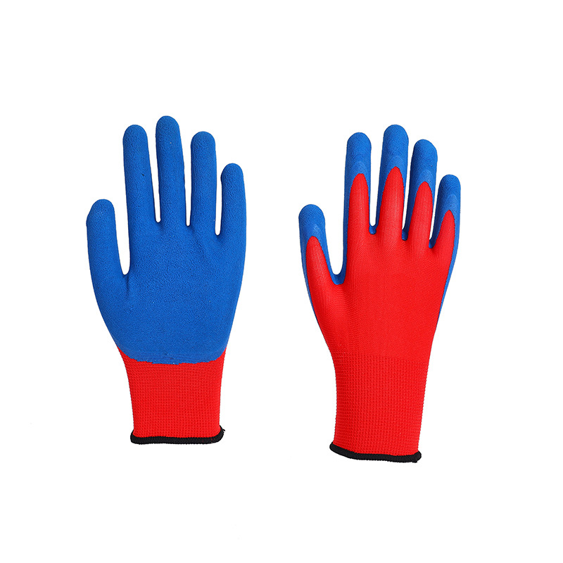 Labor Protection Gloves 13-Pin Nylon Wear-Resistant Non-Slip Dipping Working Gloves Latex Rubber Foam Flat Hanging Gloves Wholesale