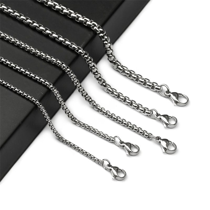 Stainless Steel Square Pearl Chain Necklace Wholesale Titanium Steel Ornament Non-Fading Thick Straps DIY Accessories Men's Dragon Snake Bones Chain