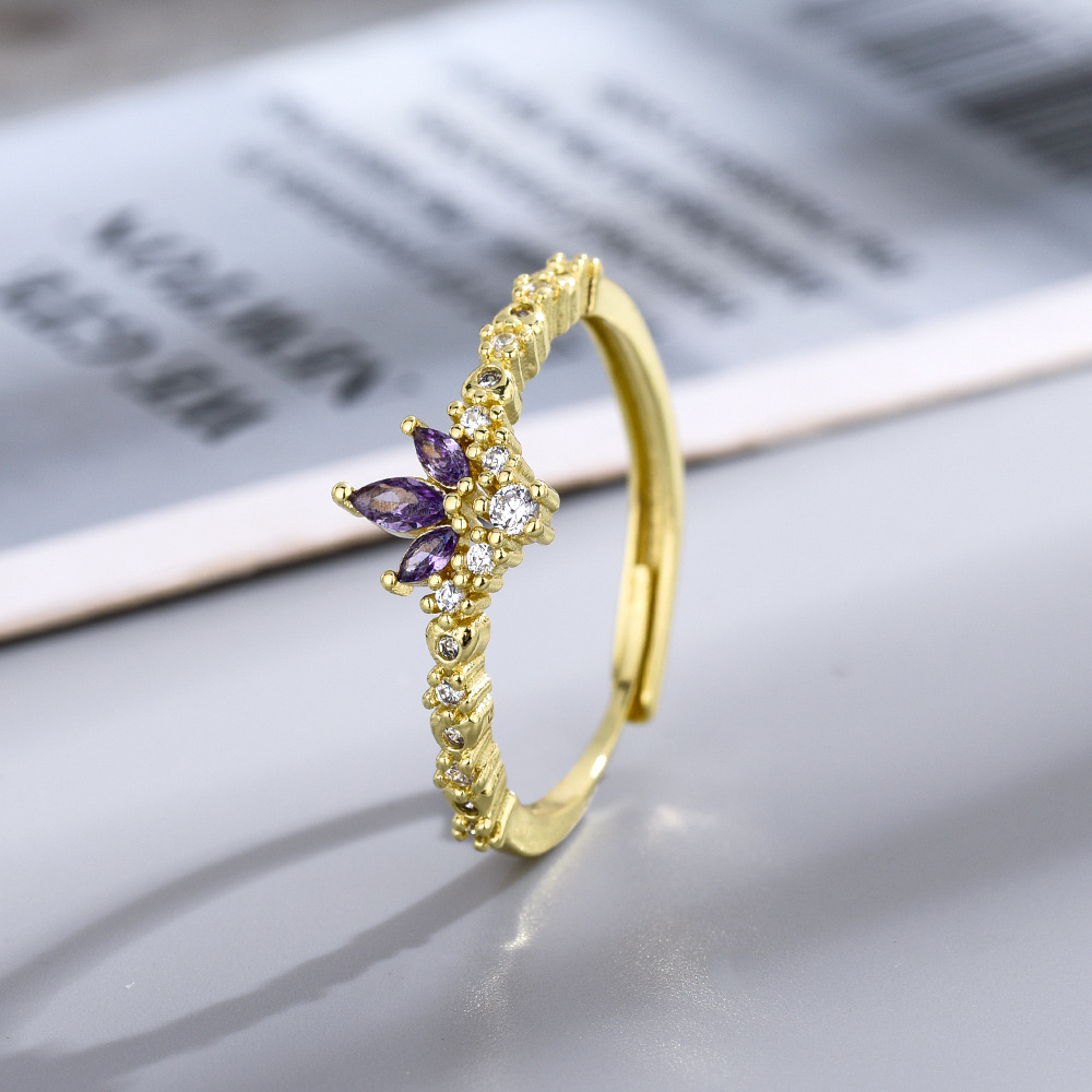 日系同款皇冠锆石戒指女满钻闪耀轻奢复古百搭小众设计铜镀金指环