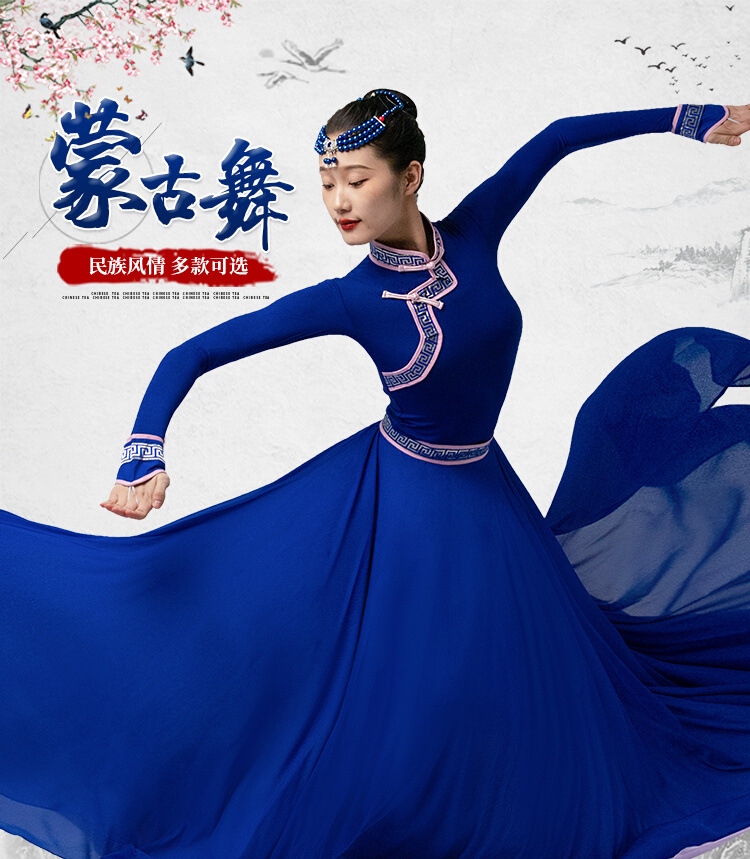 枫彩蒙古舞蹈演出服新款蒙古族蒙古袍夏季裙舞蒙族服族女装白马服