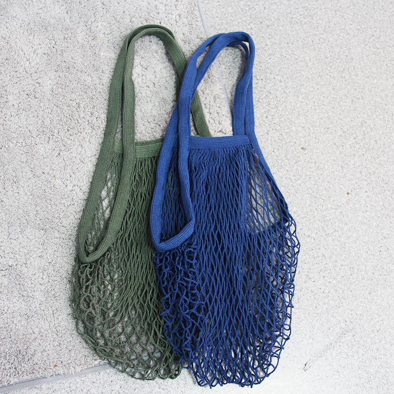 外贸现货纯棉网袋 手提购物网兜 渔网袋沙滩袋短长手提棉编织网兜