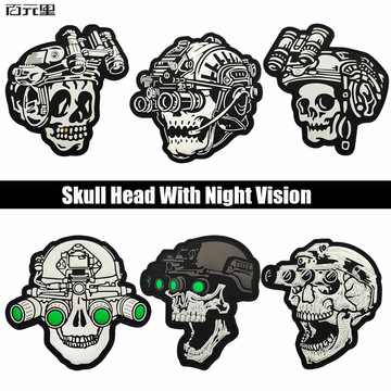 泰沣跨境夜视仪骷髅头夜光3d pvc软胶臂章魔术贴战术士气章现货