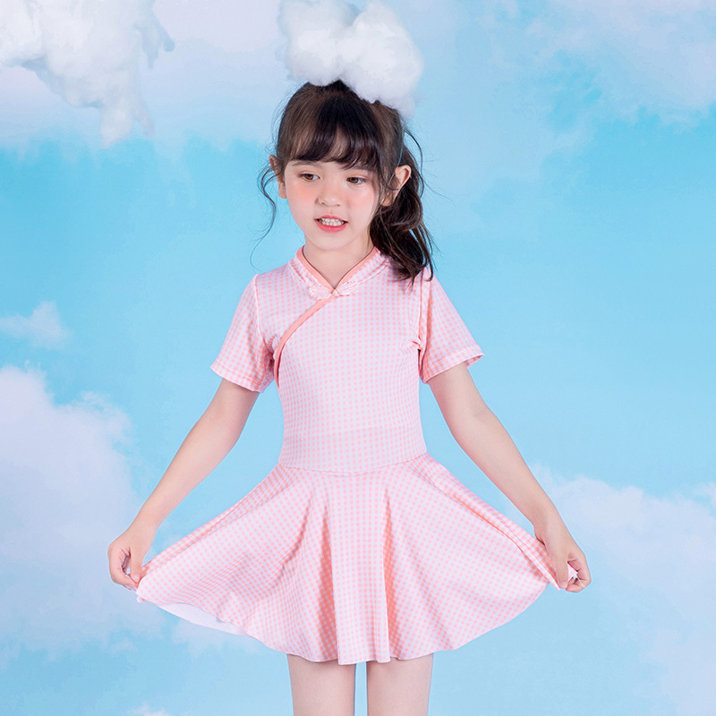 3-7岁中小童游泳衣女童洋气时尚连体裙式清新可爱女孩儿童连体衣