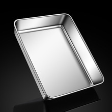 304不锈钢方盘平底盘子长方形盒子带盖托盘提拉米苏商用深盘铁盆