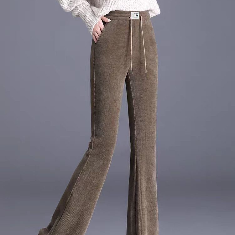 灯芯绒裤子女春秋冬2024新款显瘦欧棉绒喇叭裤休闲直筒微喇裤女裤