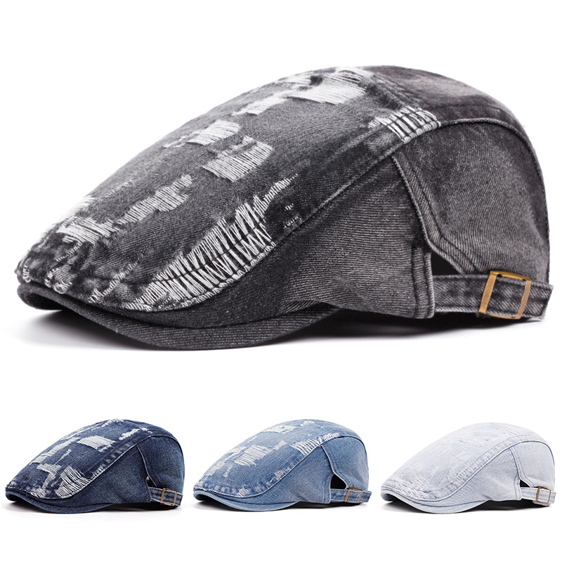 new retro washed make old ripped denim beret trendy british-style advance hats peaked cap men‘s and women‘s spring and autumn models