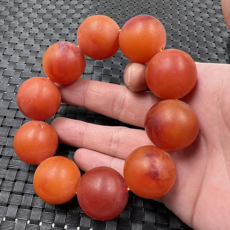 荧光浮盐水蜜蜡圆珠手链二代蜜蜡圆珠手链老蜜蜡大号手链橘红手串