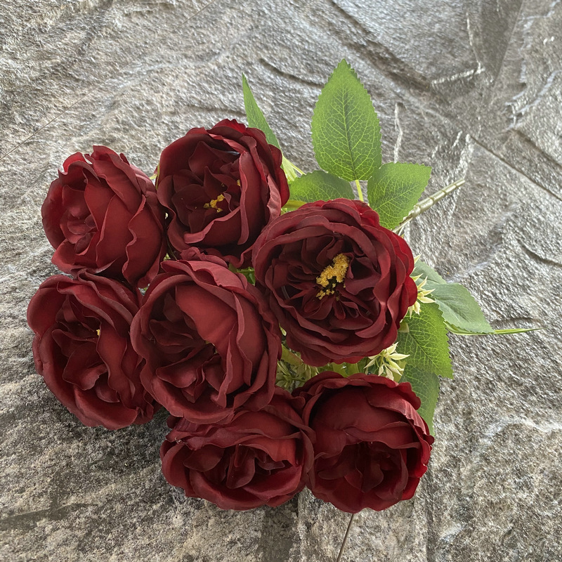 Brushed Cloth 7-Head Austin Rose Wedding Hotel Decoration, Bunch of Fake Flowers Artificial Rose Bouquet Wholesale