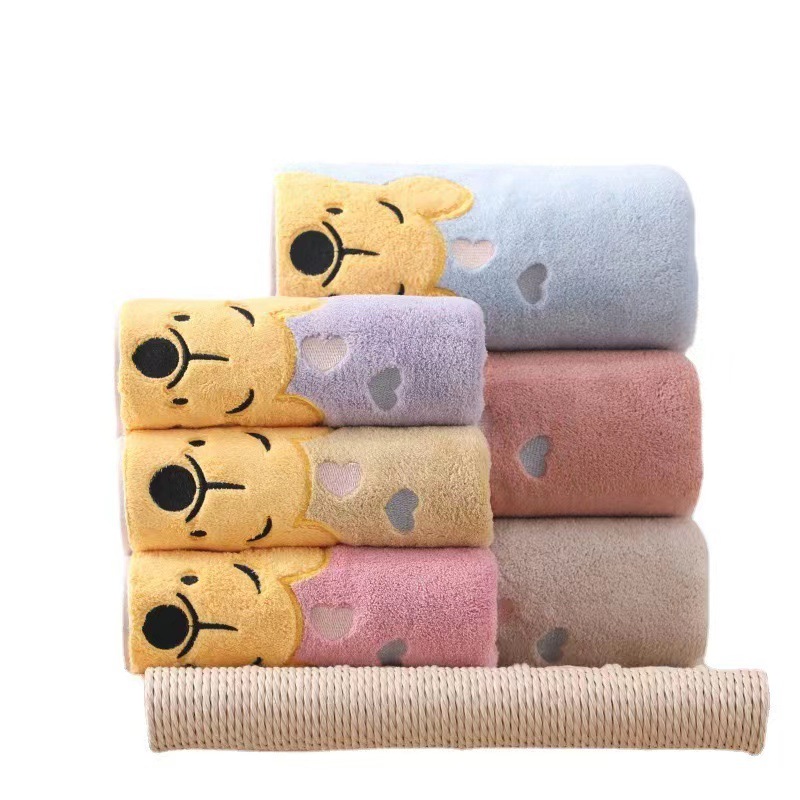 Cartoon Embroidered Coral Velvet Pooh Bear Towel Bath Towel Cover Towel Soft Absorbent Couple Face Towel Household Bath Towel
