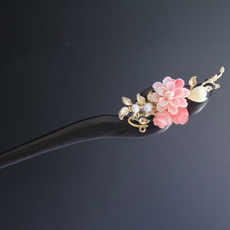 格桑花木簪盘发黑檀木发簪简约现代旗袍配饰头饰钗子发簪高级感新