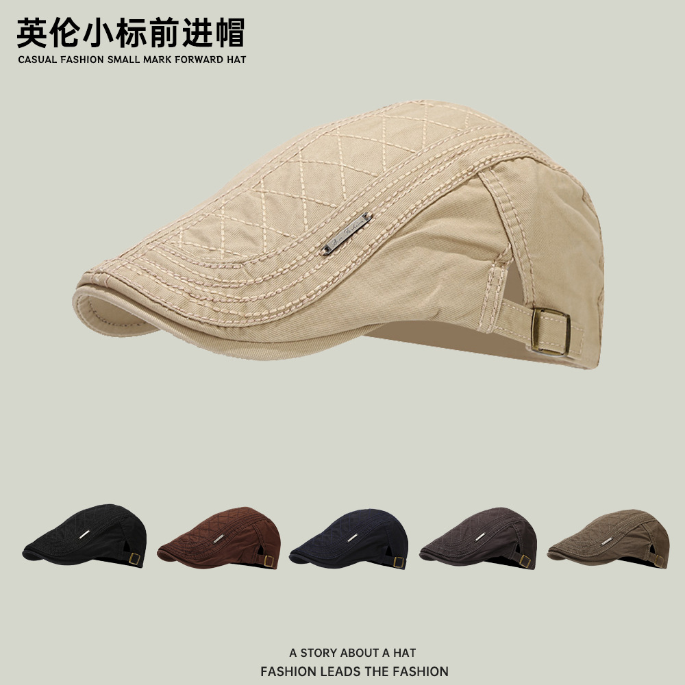2024春夏季新款前进帽时尚休闲棉质贝雷帽男英伦风铁标韩版牛仔帽