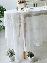 复古网纱镂空白色蕾丝布玫瑰桌布野餐布盖布摆拍背景布法式包邮