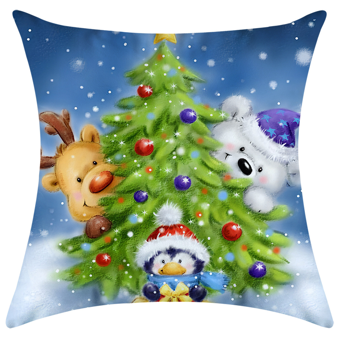 [Clothes] Christmas Cute Santa Claus Christmas Tree Short Plush Printed Pillowcase Factory Wholesale