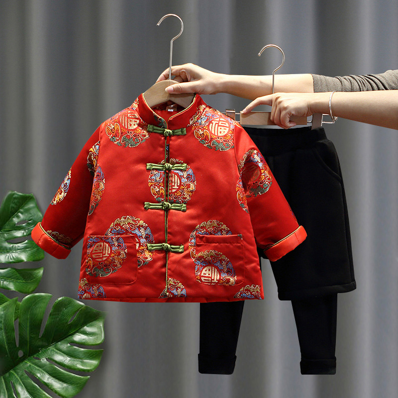 男童唐装秋冬儿童过年喜庆拜年服中国风古装汉服少爷服加厚新年装