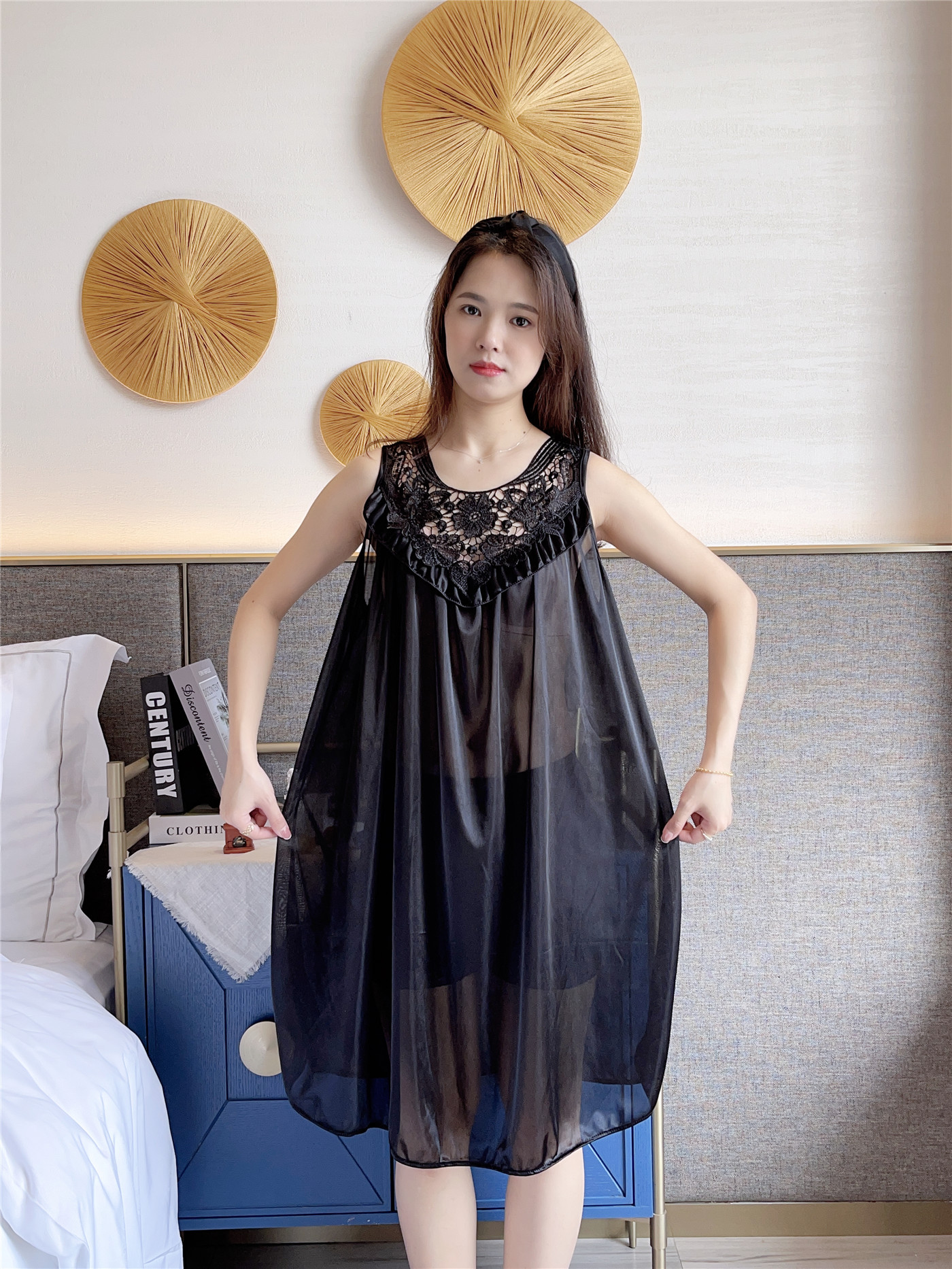 冰丝睡裙女蕾丝真丝睡衣夏丝绸性感吊带裙薄大码家居服