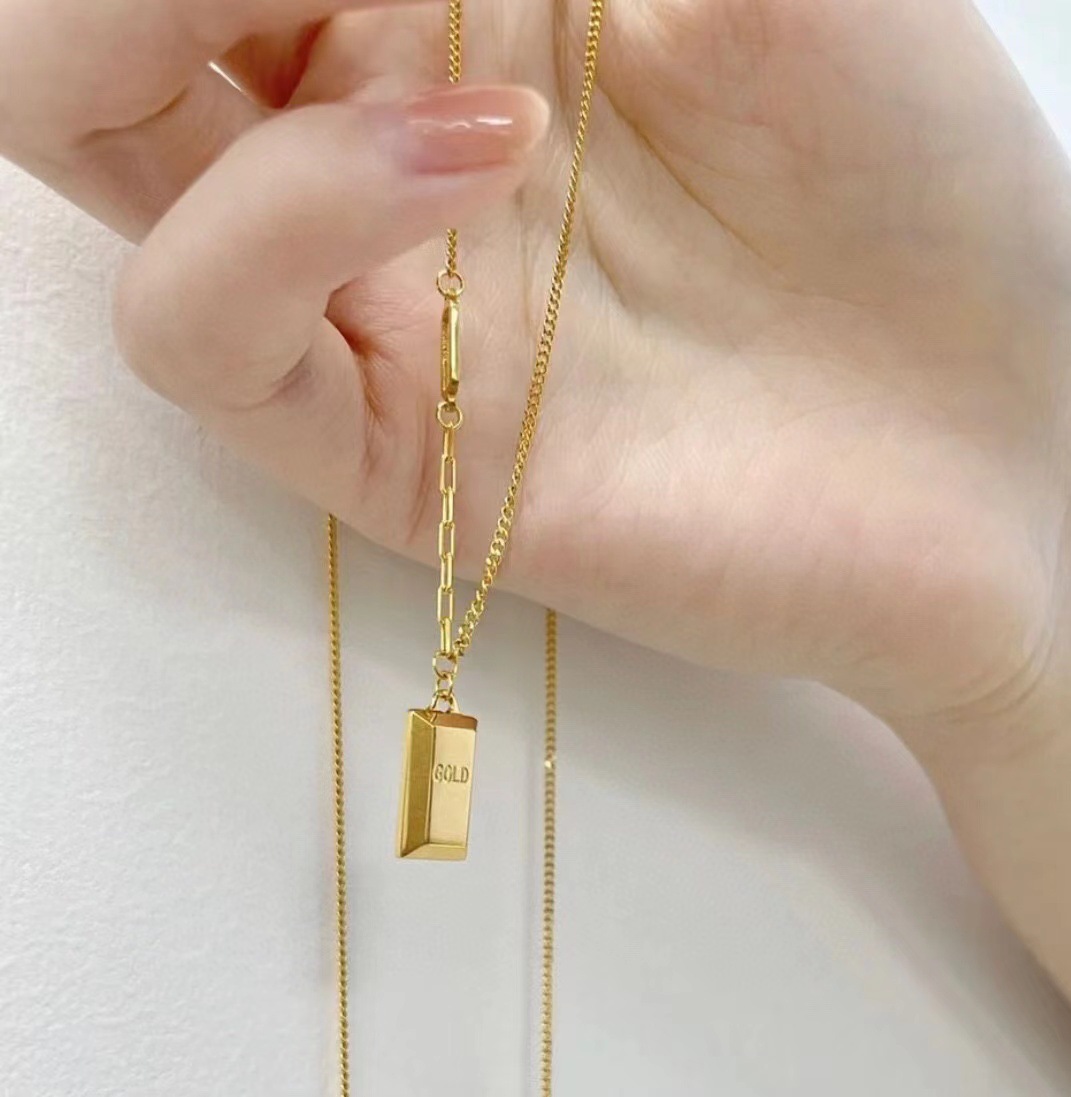 水贝黄金暴富小金砖吊坠实心5g黄金项链女足金套链纯金小金条送礼