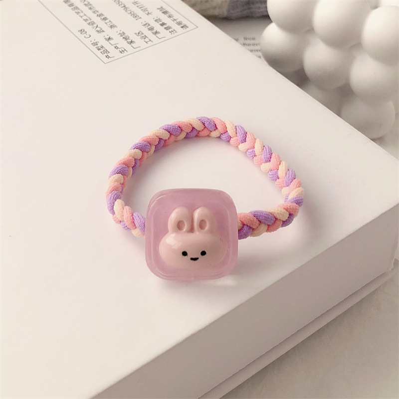 Cute Woven Twist Rabbit Hair Rope High Elastic Sweet Hair Ring Hair Rope Hair Band Girl Basic Hair Accessories