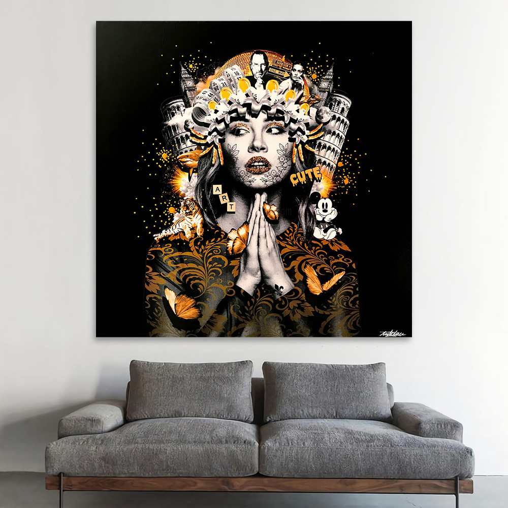 漫画美女头像挂画涂鸦家居背景墙壁画喷绘帆布画高清画芯跨境爆款