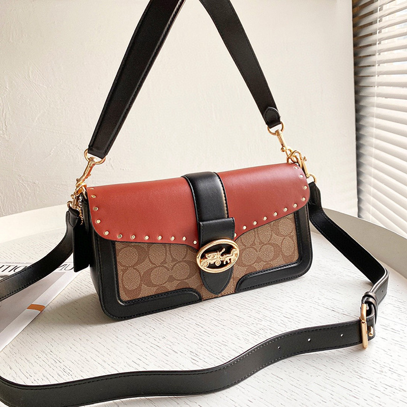 2022新款香布蕾georgie酒神包提花帆布拼皮翻盖包单肩斜挎腋下包
