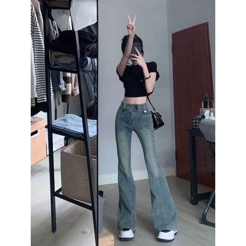 Jeans Women's High Waist Autumn New Style Hot Girl Design Sense Slim Fit Slimming Mop Pants High Street Fashion Wholesale