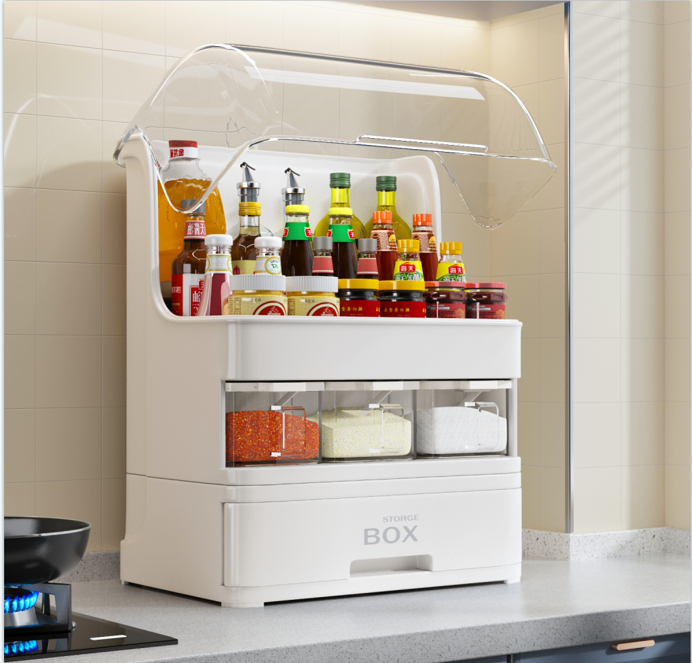 6z1防尘调料组合套装收纳架抽拉式调味品盒置物架厨房台面酱油作