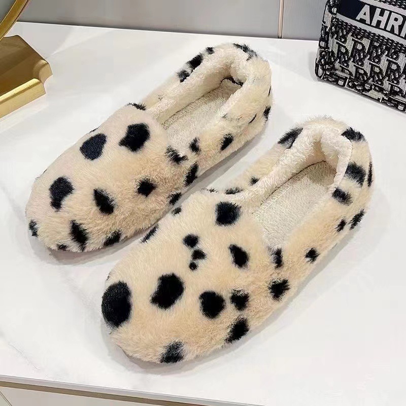 2023 Korean Style Loafers Women's Autumn and Winter Fleece-Lined Warm Slugged Bottom Cotton-Padded Shoes Fluffy Shoes Versatile Casual Shoes Slip-on