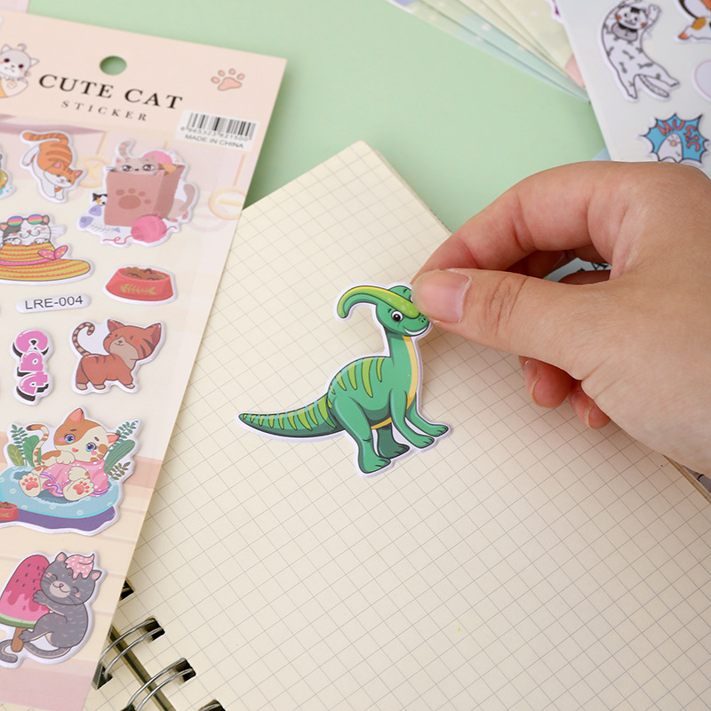 Korean Cartoon Stickers Cute Kitten Dinosaur Stickers Wholesale Small Animal Material Stationery Journal Stickers Gu Nano Sim