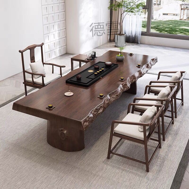 re实木大板茶桌功夫禅意现代简约办公泡茶桌椅组合茶台茶具套装一