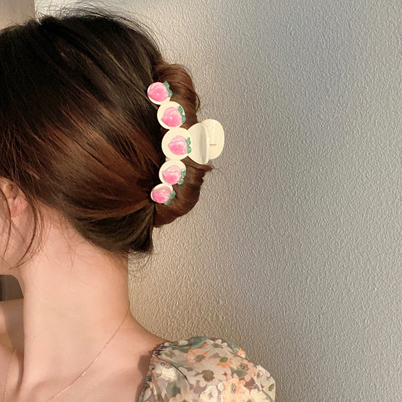 Fairy Peach Grip Korean Internet Celebrity Sweet Girl Updo Shark Clip Acrylic Pink Bear Barrettes