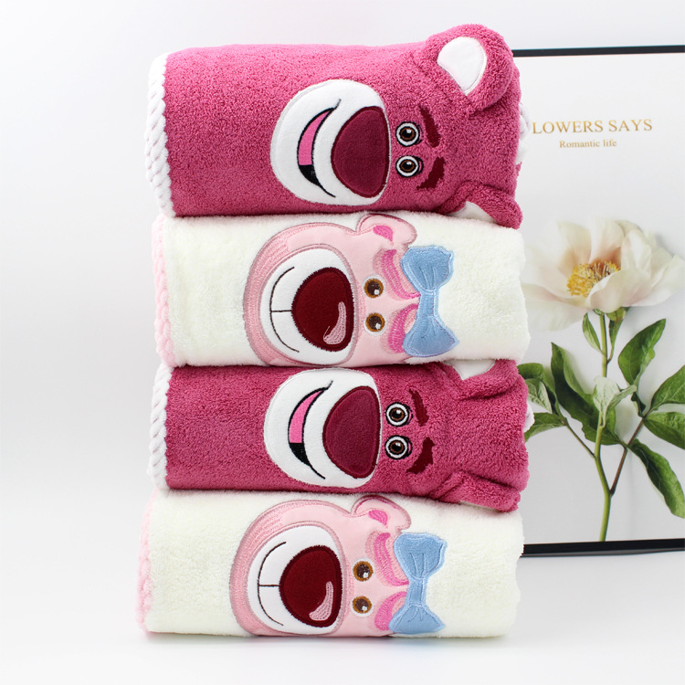 Factory Wholesale New Strawberry Bear Kids' Towel Bath Towel Cute Cartoon Embroidery Covers Absorbent Children's Blankets