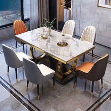 Sn轻奢大理石餐桌椅组合长方形安卓北欧小户型港式家用现代简约餐