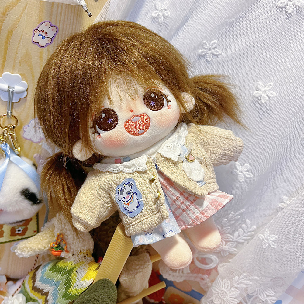 现货20cm厘米棉花娃娃棕长发炸毛公仔女娃换装玩偶难哄裸娃无属性
