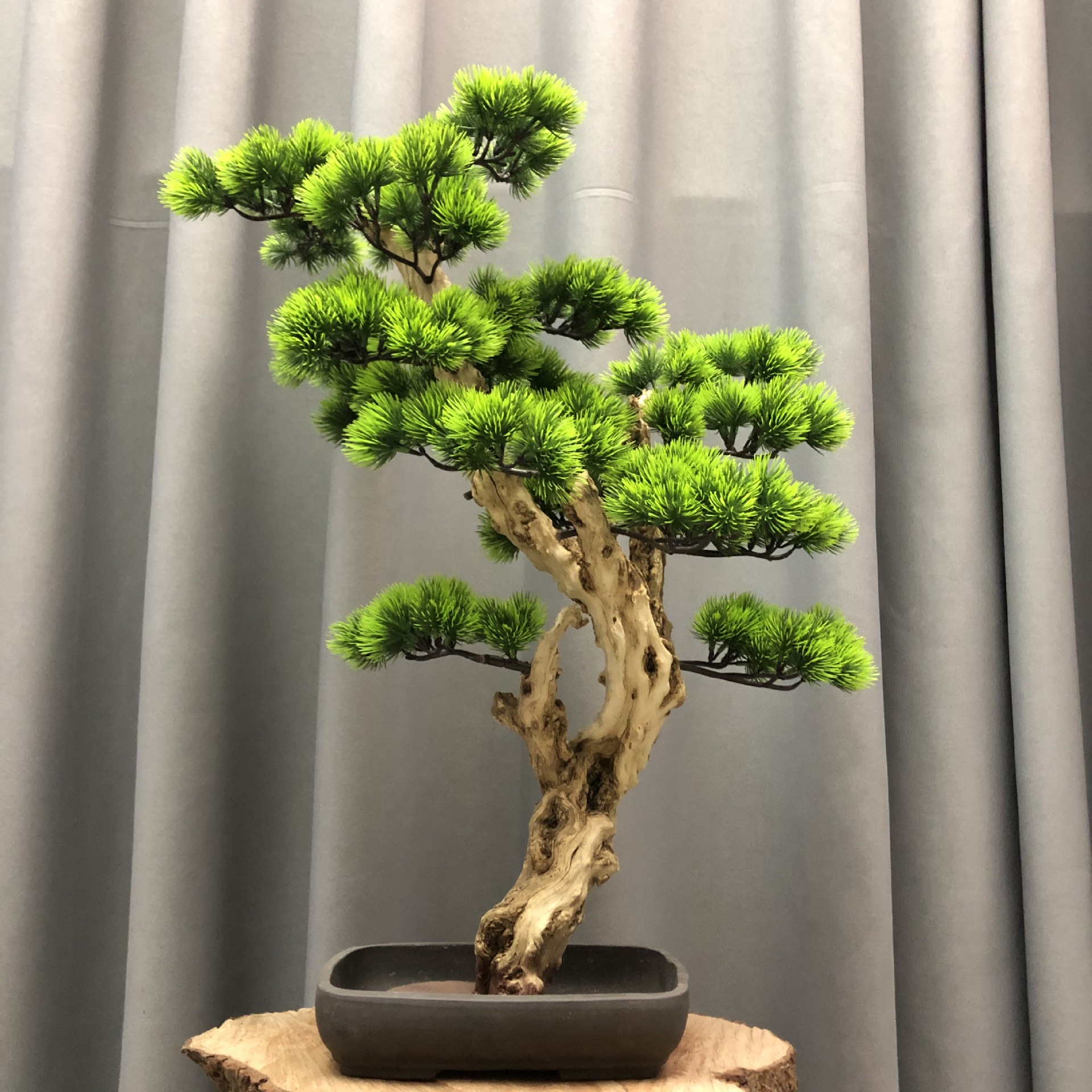 仿真迎客松美人松家居摆件假松树盆栽别墅酒店商场客厅背景墙装饰
