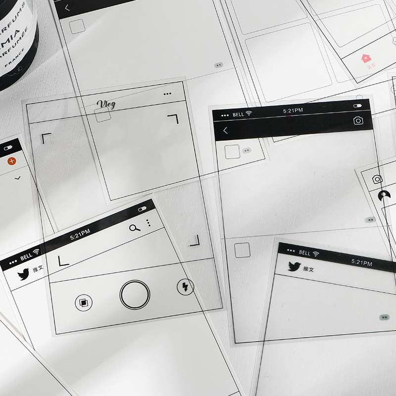 米苏手帐拼贴卡双材质pet透卡白卡纸ins边框造景手帐工具大尺寸