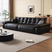 黑天鹅中古风意式极简真皮沙发组合现代简约客厅小户型直排皮沙发