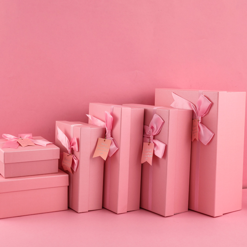 母亲节精美粉色蝴蝶结礼品盒长方形天地盖口红香水包装盒生日礼盒