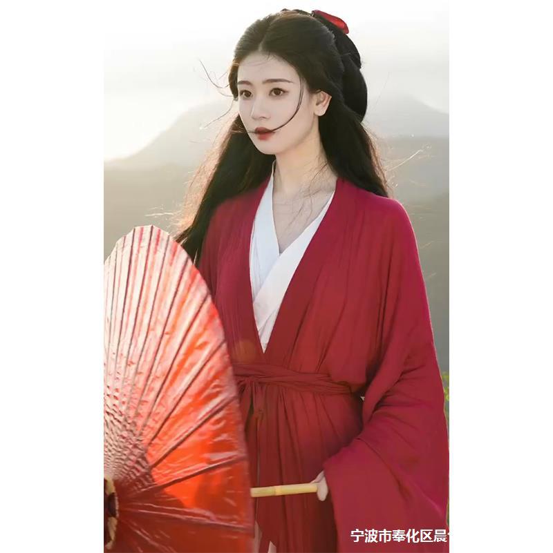 战国袍红色魏晋北朝汉服女国风仙气逸古装晋制交领襦裙大袖衫