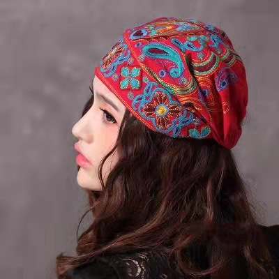 民族风刺绣花头巾复古文艺休闲旅游拍照杨丽萍同款百搭女士帽子