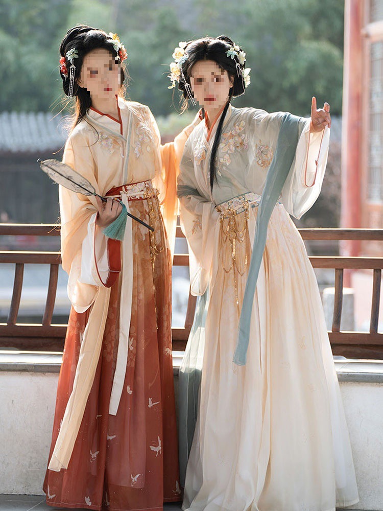 24春装新款(春朝胜)晋制交领衫齐腰裙套装古风汉服日常款-阿里巴巴