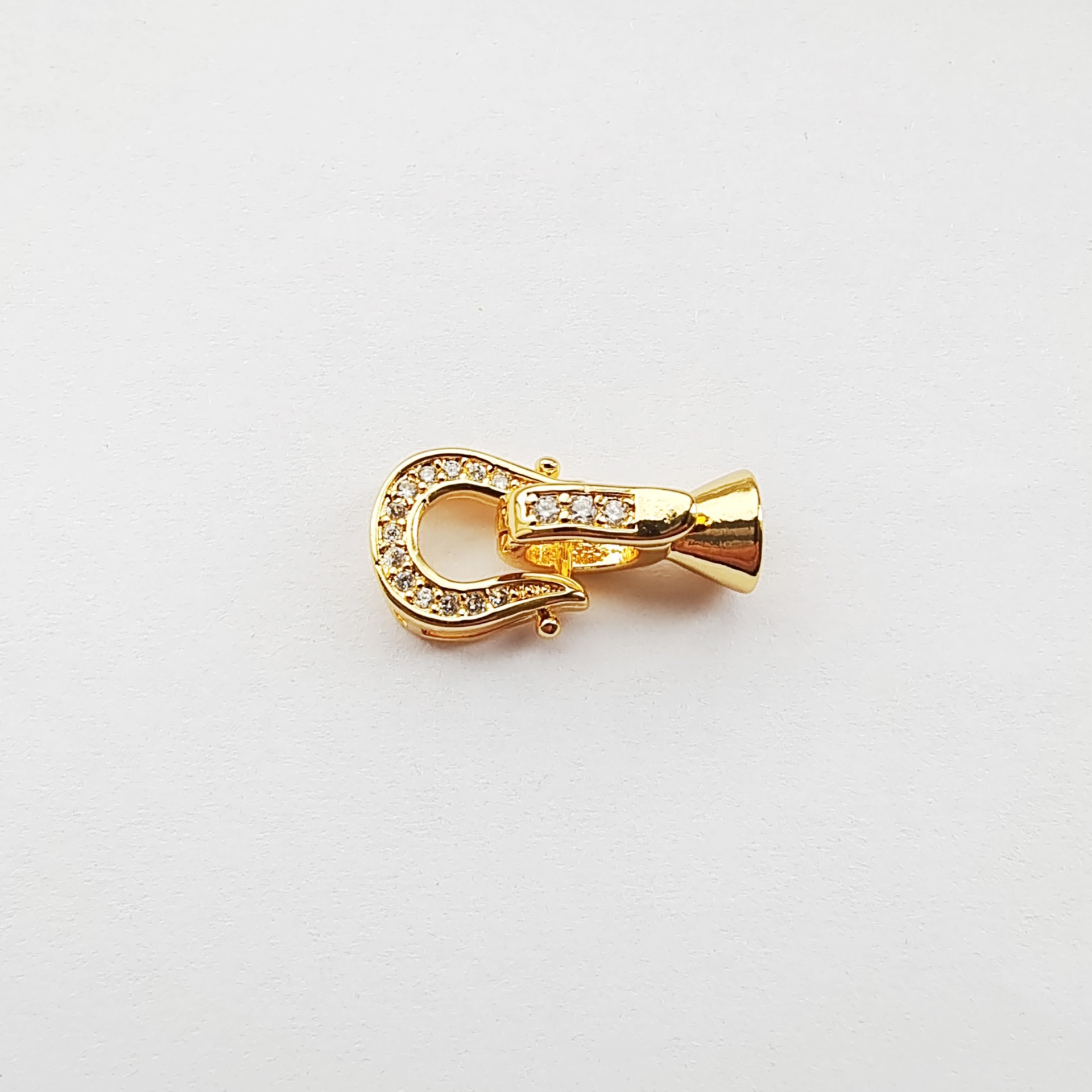 diy配件铜镀18k金珍珠饰品扣 镶锆石马蹄形项链扣手链扣头连接扣