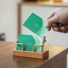 日式木制黄铜名片座桌面卡片架创意木质高级展会名片盒高档名片架