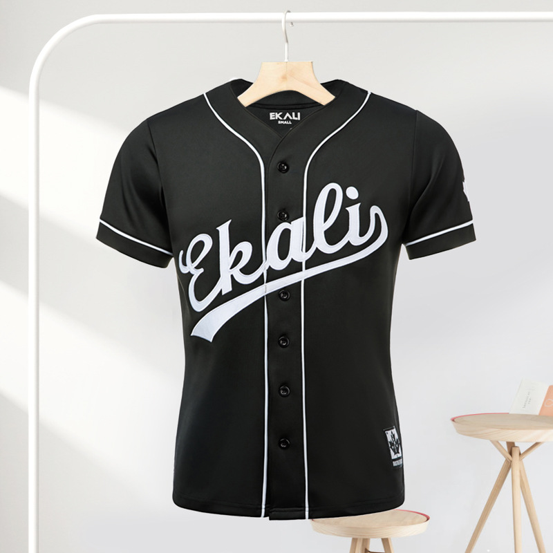 夏季运动贴布绣棒球服球衣短袖健身冰球服户外球服 印花团建球衣